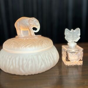 Vintage Powder Box Glass Pink Elephant 1930's & Pink Glass 🦋 Perfume Decanter